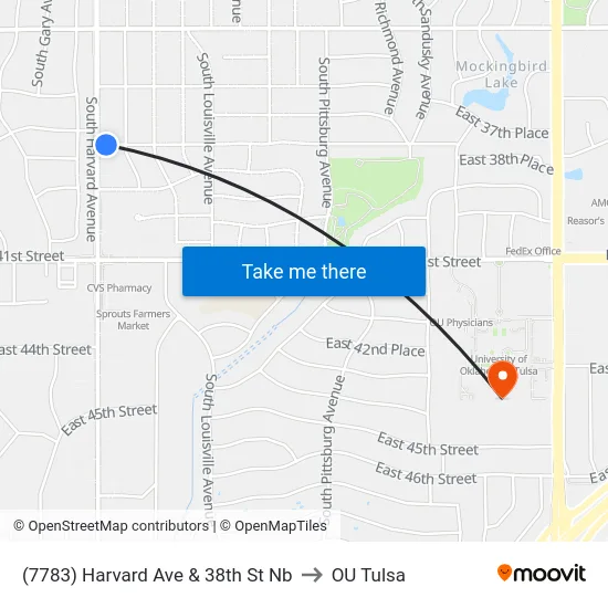 (7783) Harvard Ave & 38th St Nb to OU Tulsa map
