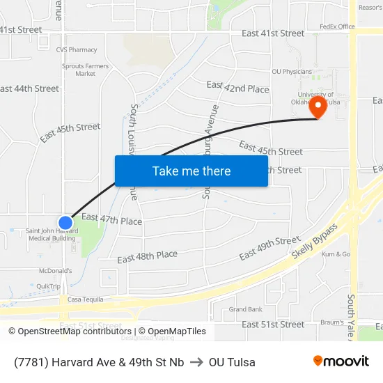(7781) Harvard Ave & 49th St Nb to OU Tulsa map