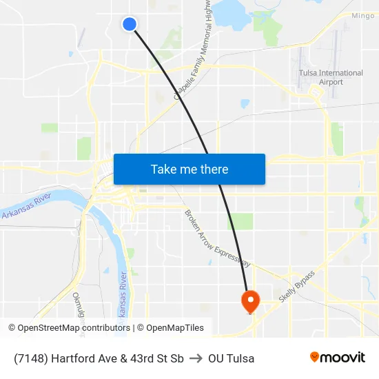 (7148) Hartford Ave & 43rd St Sb to OU Tulsa map