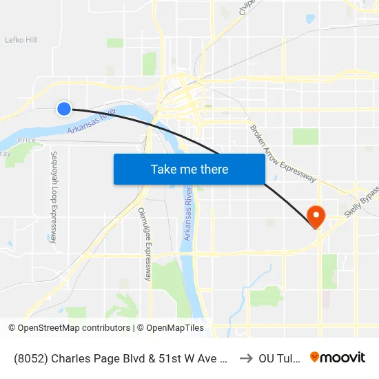 (8052) Charles Page Blvd & 51st W Ave Wb to OU Tulsa map