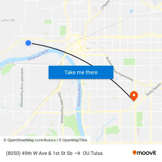 (8050) 49th W Ave & 1st St Sb to OU Tulsa map