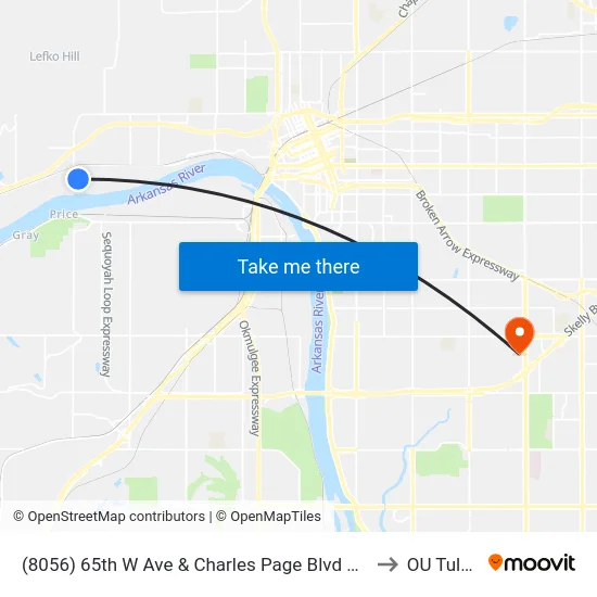 (8056) 65th W Ave & Charles Page Blvd Nb to OU Tulsa map