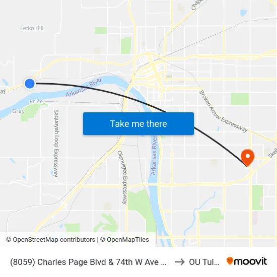 (8059) Charles Page Blvd & 74th W Ave Wb to OU Tulsa map