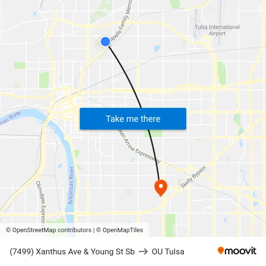 (7499) Xanthus Ave & Young St Sb to OU Tulsa map
