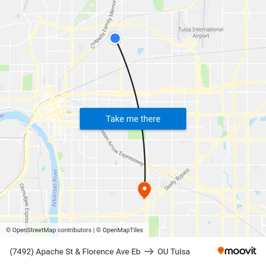 (7492) Apache St & Florence Ave Eb to OU Tulsa map