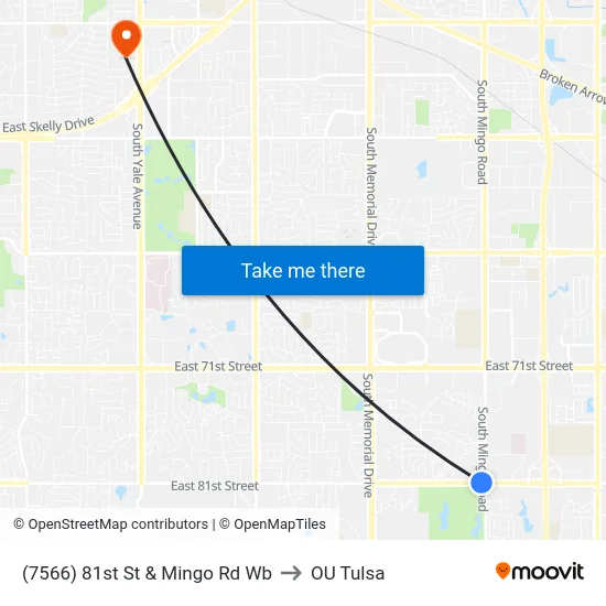 (7566) 81st St & Mingo Rd Wb to OU Tulsa map