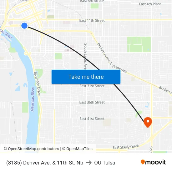 (8185) Denver Ave. & 11th St. Nb to OU Tulsa map