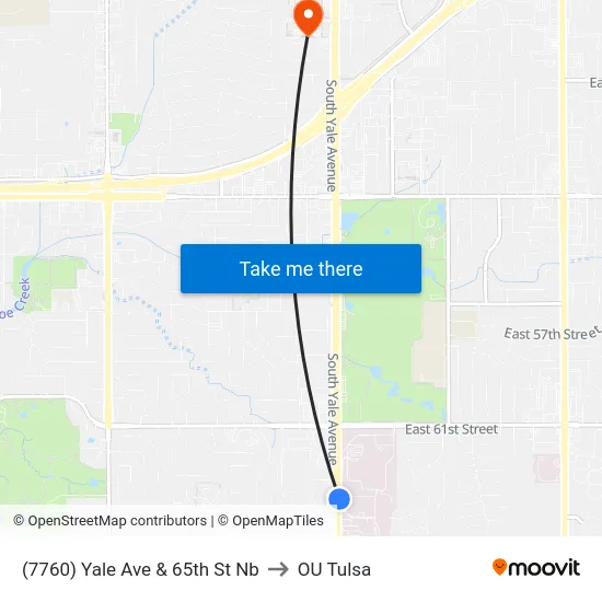 (7760) Yale Ave & 65th St Nb to OU Tulsa map