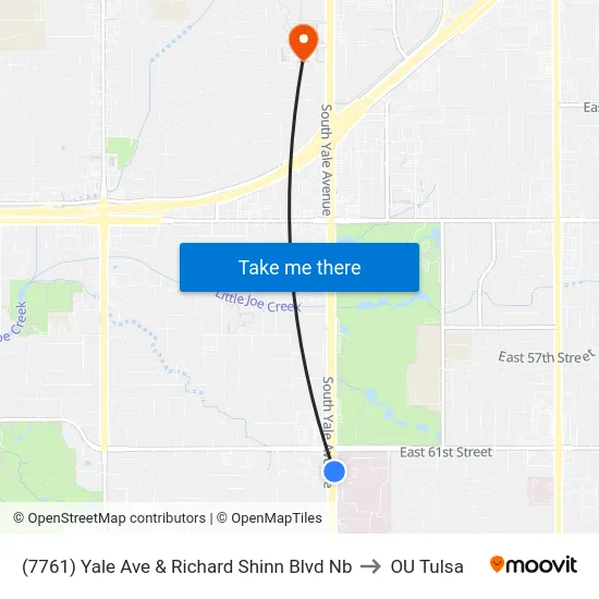 (7761) Yale Ave & Richard Shinn Blvd Nb to OU Tulsa map