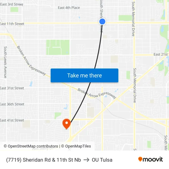 (7719) Sheridan Rd & 11th St Nb to OU Tulsa map