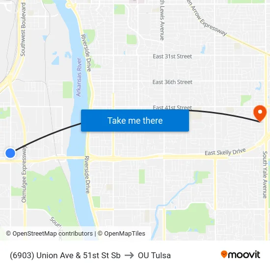 (6903) Union Ave & 51st St Sb to OU Tulsa map