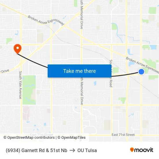 (6934) Garnett Rd & 51st Nb to OU Tulsa map