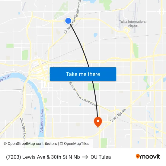 (7203) Lewis Ave & 30th St N Nb to OU Tulsa map