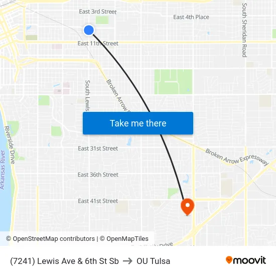 (7241) Lewis Ave & 6th St Sb to OU Tulsa map