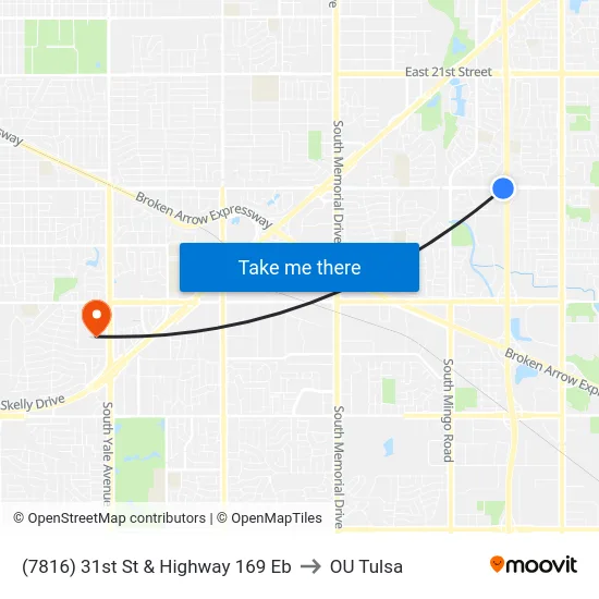 (7816) 31st St & Highway 169 Eb to OU Tulsa map