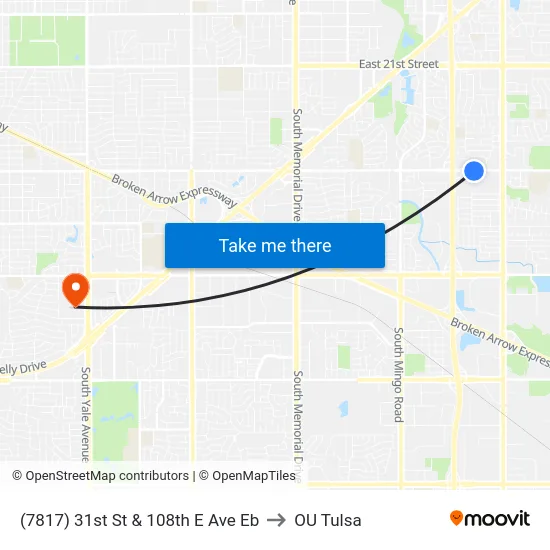 (7817) 31st St & 108th E Ave Eb to OU Tulsa map