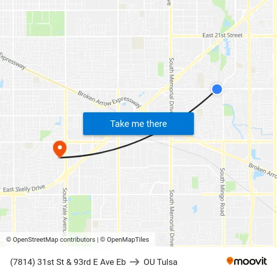 (7814) 31st St & 93rd E Ave Eb to OU Tulsa map