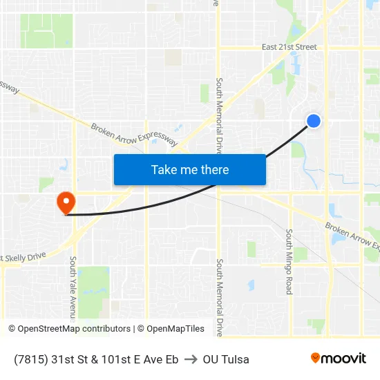 (7815) 31st St & 101st E Ave Eb to OU Tulsa map