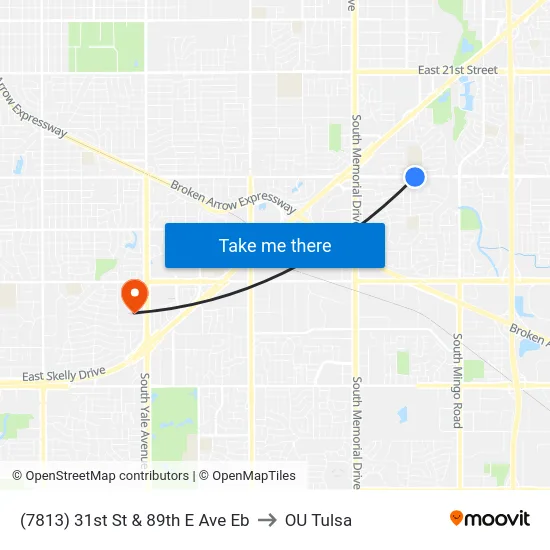 (7813) 31st St & 89th E Ave Eb to OU Tulsa map
