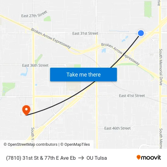 (7810) 31st St & 77th E Ave Eb to OU Tulsa map