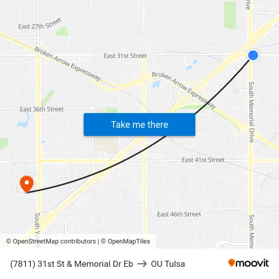 (7811) 31st St & Memorial Dr Eb to OU Tulsa map