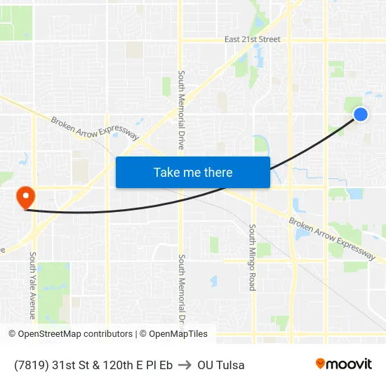 (7819) 31st St & 120th E Pl Eb to OU Tulsa map