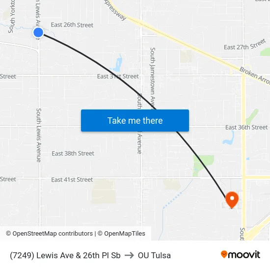 (7249) Lewis Ave & 26th Pl Sb to OU Tulsa map