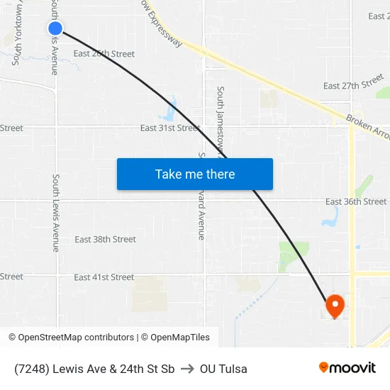 (7248) Lewis Ave & 24th St Sb to OU Tulsa map