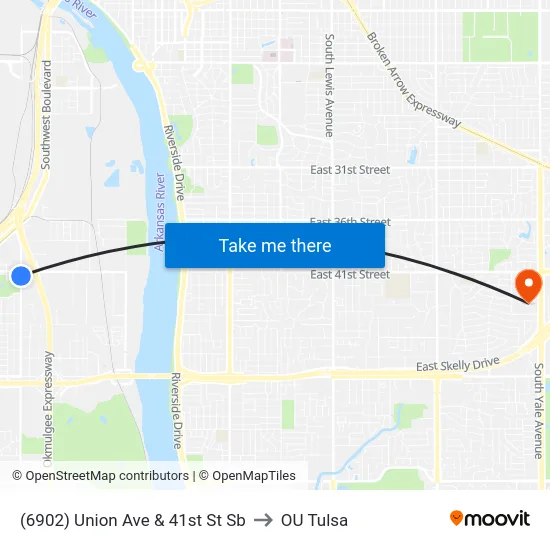 (6902) Union Ave & 41st St Sb to OU Tulsa map