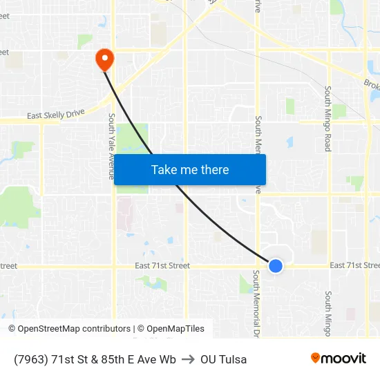 (7963) 71st St & 85th E Ave Wb to OU Tulsa map