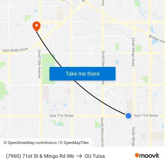 (7960) 71st St & Mingo Rd Wb to OU Tulsa map