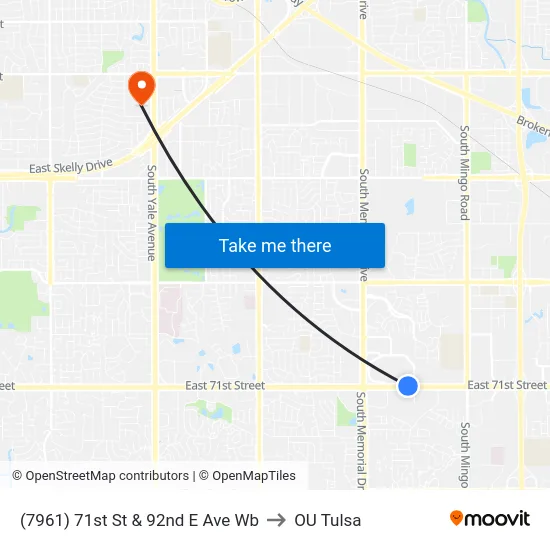 (7961) 71st St & 92nd E Ave Wb to OU Tulsa map