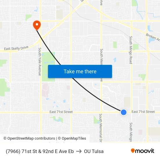 (7966) 71st St & 92nd E Ave Eb to OU Tulsa map