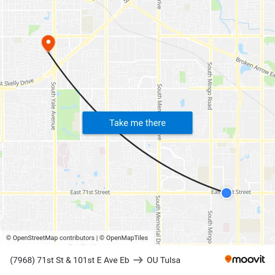 (7968) 71st St & 101st E Ave Eb to OU Tulsa map