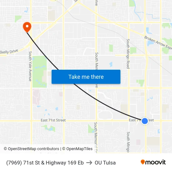 (7969) 71st St & Highway 169 Eb to OU Tulsa map