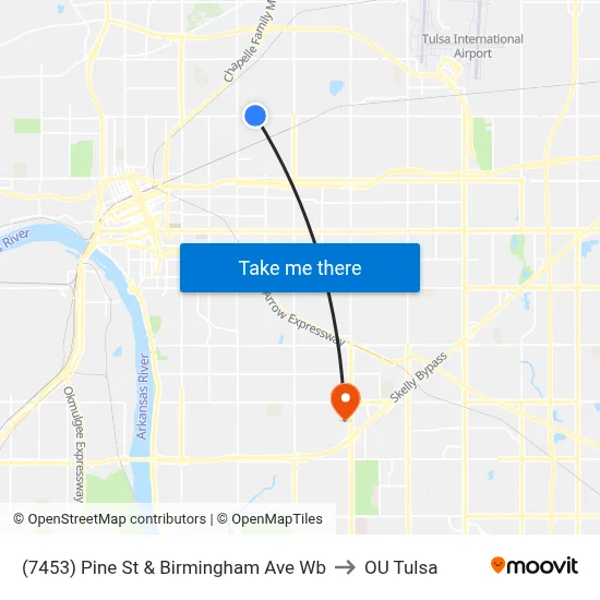 (7453) Pine St & Birmingham Ave Wb to OU Tulsa map