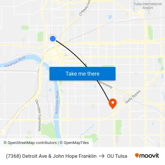 (7368) Detroit Ave & John Hope Franklin to OU Tulsa map