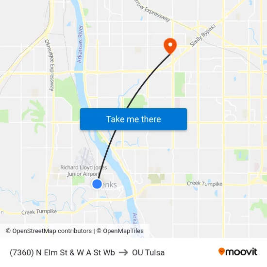 (7360) N Elm St & W A St Wb to OU Tulsa map
