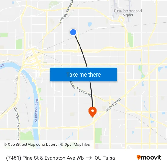(7451) Pine St & Evanston Ave Wb to OU Tulsa map