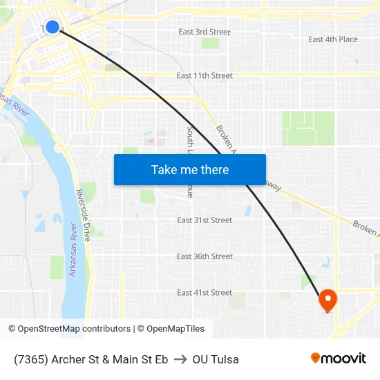 (7365) Archer St & Main St Eb to OU Tulsa map