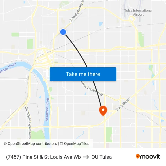 (7457) Pine St & St Louis Ave Wb to OU Tulsa map