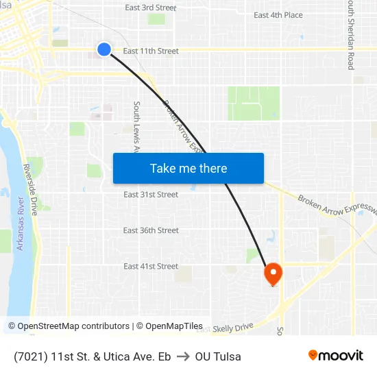 (7021) 11st St. & Utica Ave. Eb to OU Tulsa map