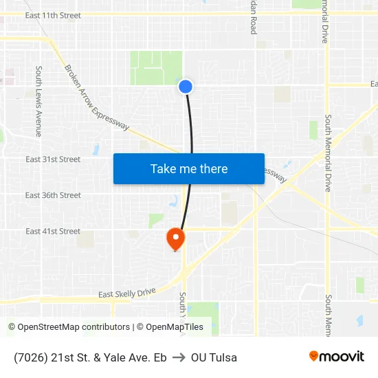 (7026) 21st St. & Yale Ave. Eb to OU Tulsa map