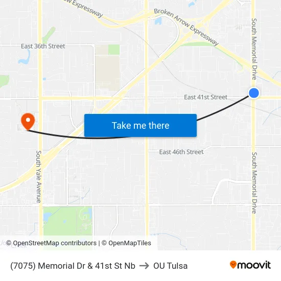 (7075) Memorial Dr & 41st St Nb to OU Tulsa map
