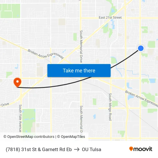 (7818) 31st St & Garnett Rd Eb to OU Tulsa map
