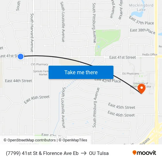 (7799) 41st St & Florence Ave Eb to OU Tulsa map