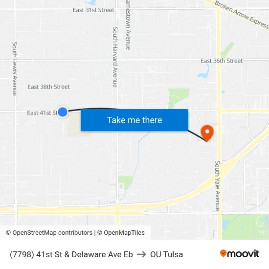 (7798) 41st St & Delaware Ave Eb to OU Tulsa map