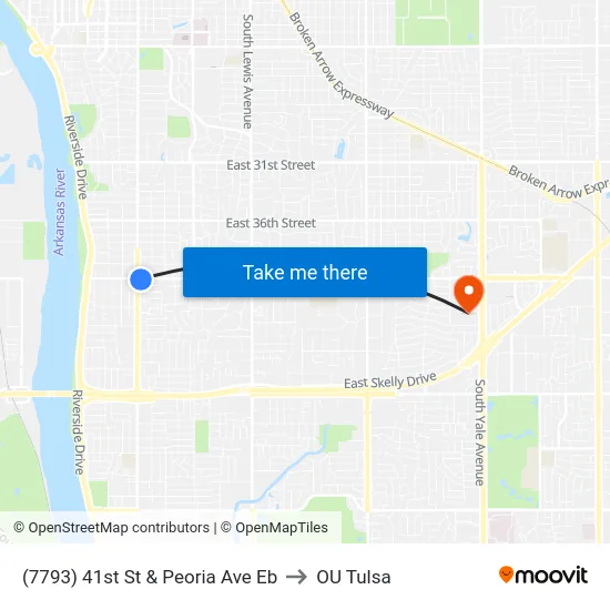 (7793) 41st St & Peoria Ave Eb to OU Tulsa map
