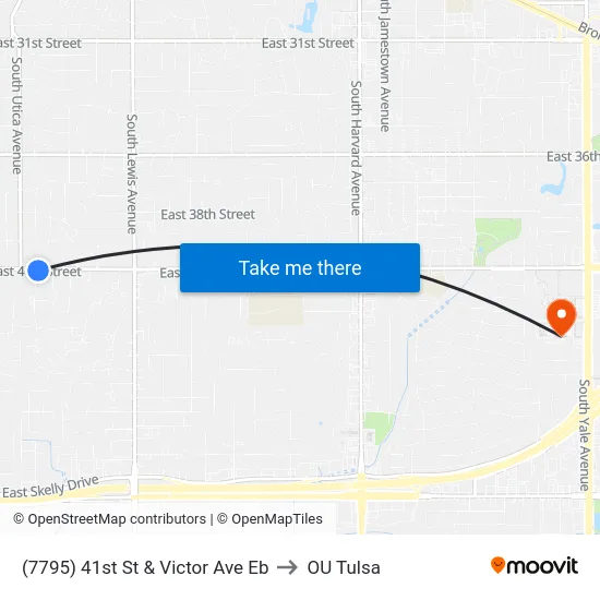 (7795) 41st St & Victor Ave Eb to OU Tulsa map