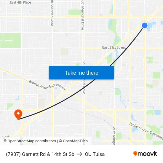 (7937) Garnett Rd & 14th St Sb to OU Tulsa map